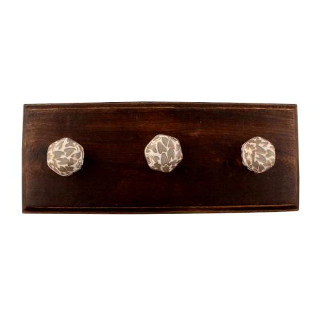 Grey Hexagon Small Ceramic Wooden Hook